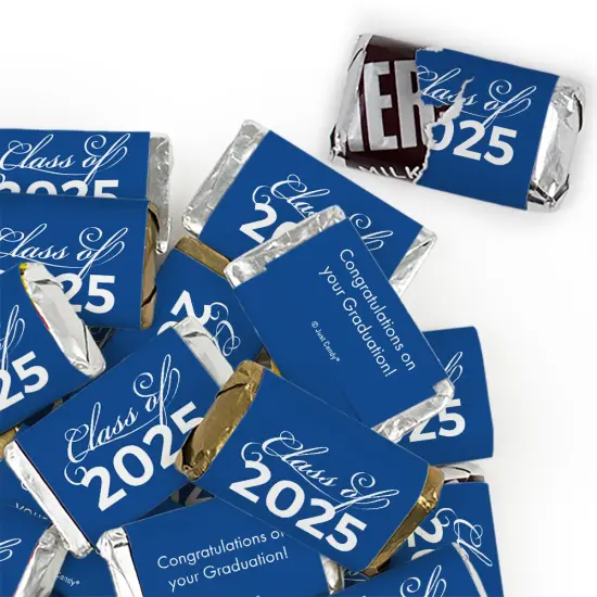 Graduation Candy For Party Favors (Choose 85 Pcs Milk Chocolate Hershey's Kisses, 34 Pcs Wrapped Miniatures or both) - Blue Class of 2025 {1}