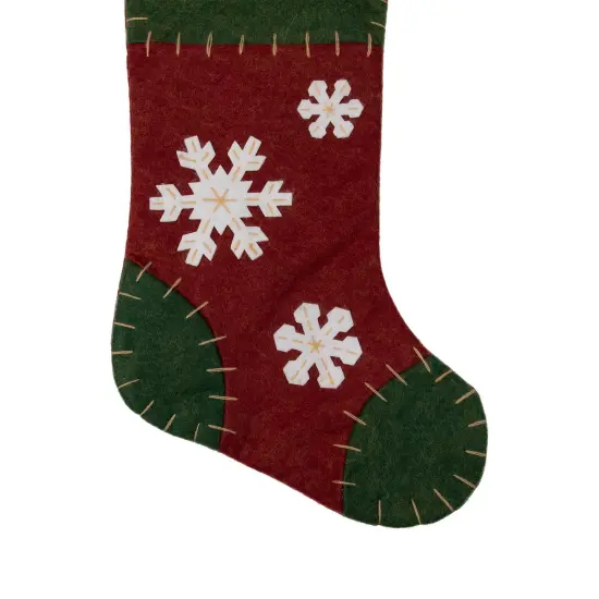 Northlight 20" Green and Red Snowflake Christmas Stocking with Blanket Stitching {6}