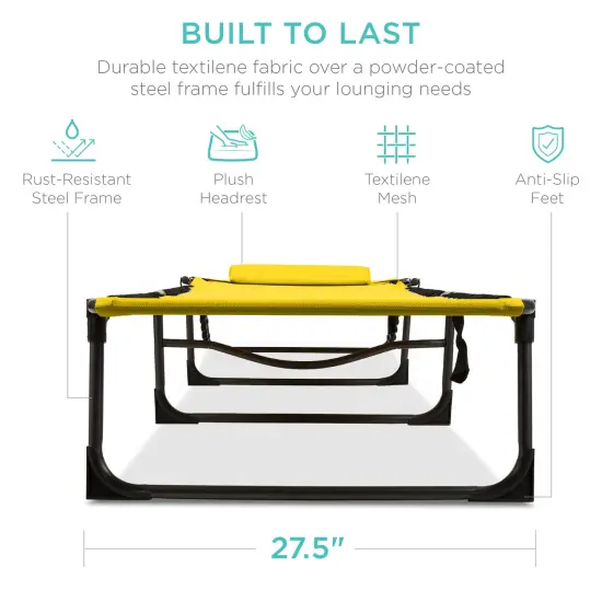 Best Choice Products Patio Chaise Lounge Chair, Outdoor Portable Adjustable Pool Recliner w/ Pillow Yellow {4}