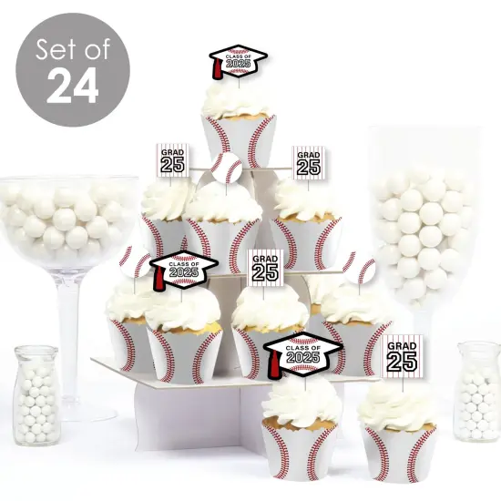 Big Dot of Happiness Grad Baseball - Cupcake Decoration - 2025 Graduation Party Cupcake Wrappers and Treat Picks Kit - Set of 24 {3}