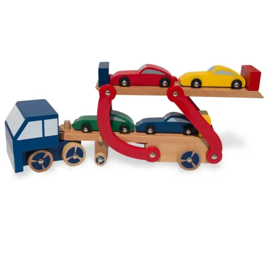 Set of Wooden Truck with Trailer and 4 Cars {3}