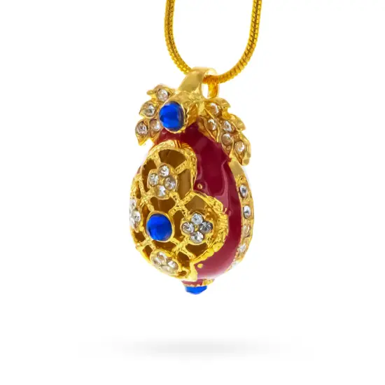 Red Enamel Cut Out Royal Egg Pendant Necklace {3}