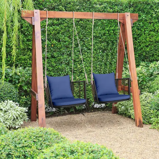 Costway Patio Hanging Rattan Basket Chair Swing Hammock Chair with Seat Cushion Navy/Grey/Beige {5}