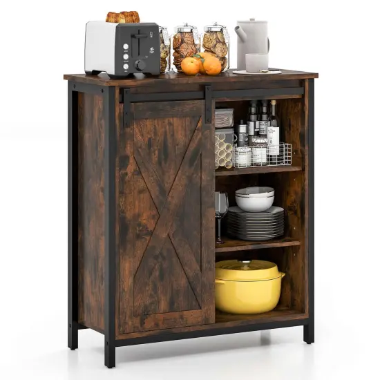 Costway 32" Farmhouse Accent Storage Cabinet with Sliding Barn Door & Adjustable Shelves {1}