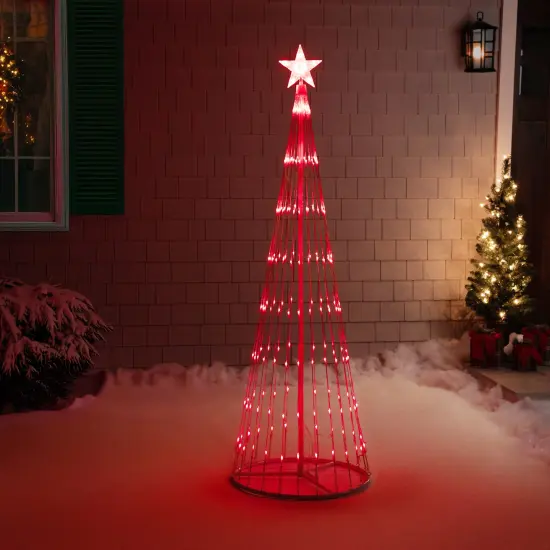 Northlight LED Lighted Show Cone Christmas Tree Outdoor Decoration - 6' - Red Lights White {4}