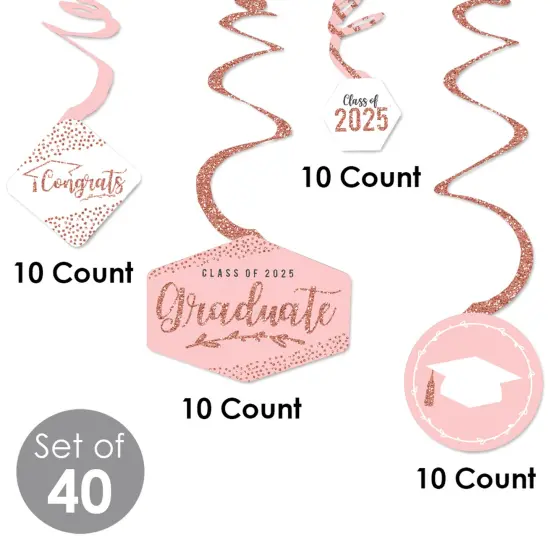Big Dot of Happiness Rose Gold Graduation Class of 2025 Decorations Hanging Swirls - Set of 40 {5}