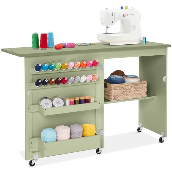 Best Choice Products Sewing Machine Table & Desk w/ Craft Storage and Trays Light Green {1}