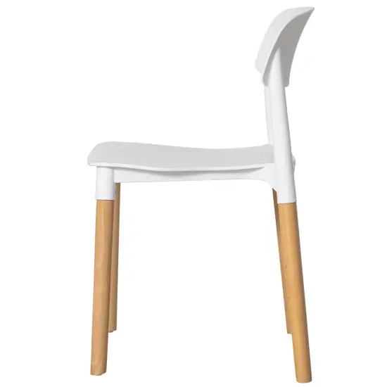 Modern Plastic Dining Chair Open Back with Beech Wood Legs Single White {6}