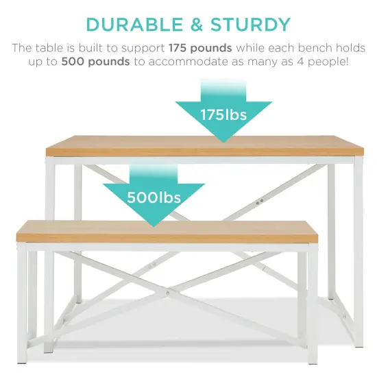 Best Choice Products 45.5in 3-Piece Bench Style Dining Furniture Set, 4-Person Dinette w/ 2 Benches, Table Oak/White {6}