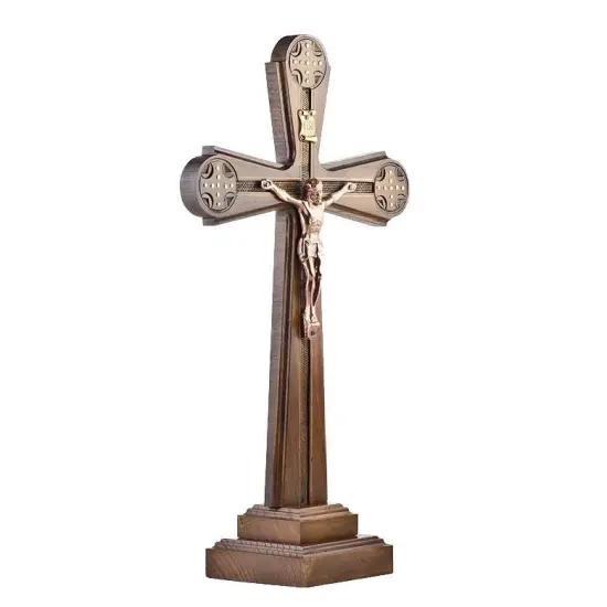 Carved Ukrainian Wooden Standing Crucifix 12 Inches {3}
