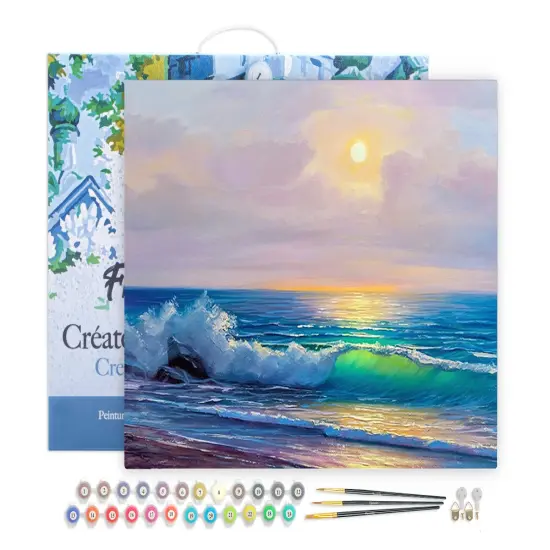Figured'Art Paint by Numbers for Adults with Frame Seaside and Waves 16"x20" - Craft Art Painting DIY Kit Canvas Already Stretched on a Wooden Frame {1}