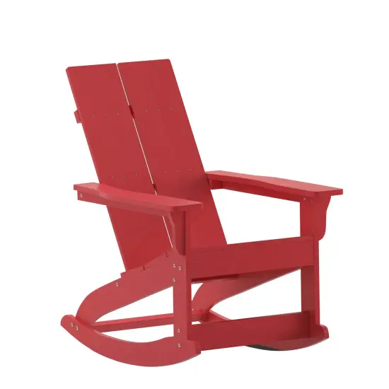 Merrick Lane Wellington UV Treated All-Weather Polyresin Adirondack Rocking Chair for Patio, Sunroom, Deck and More Red {2}