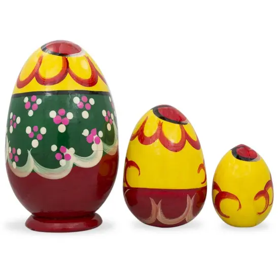 Set of 3 Hen and Chicks Wooden Nesting Dolls 4.75 Inches {3}