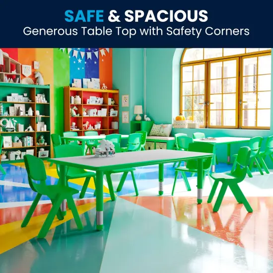 Emma and Oliver 23.625"W x 47.25"L Rectangular Plastic Height Adjustable Activity Table Green {1}