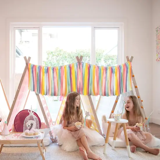 Pastel Rainbow Ribbon Tassel Garland Colorful Fabric Banner Hanging Patry Decoration Backdrop for Baby Shower, Highchair, Birthday Macron Banner Backdrop Decor 40 Inches(L) X 14 Inches(W) {2}