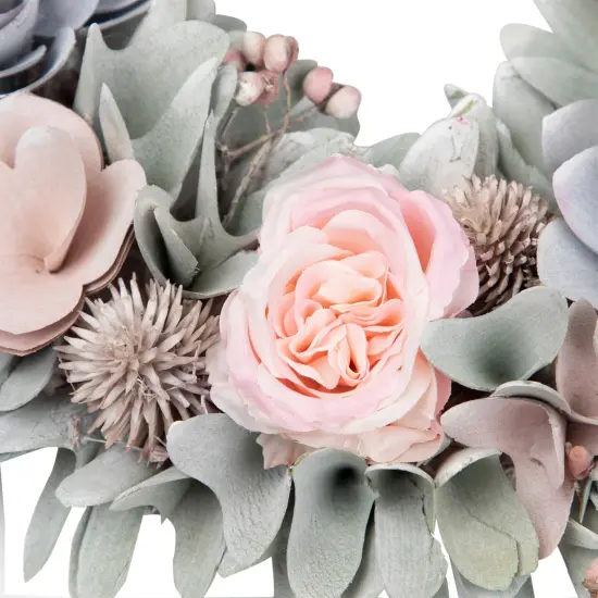 Northlight Roses and Thistle Wooden Artificial Floral Spring Wreath - 14" Blue {7}