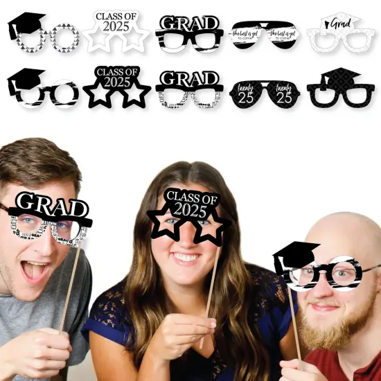 Big Dot of Happiness 2025 Black and White Graduation Glasses - Paper Card Stock Party Photo Booth Props Kit - 10 Count {3}