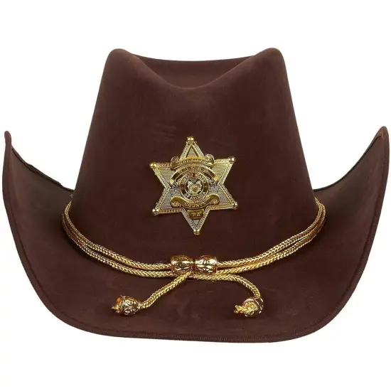 Novelty Felt Cowboy Sheriff's Hat - Fun Party Outfit Costume with Gold Braid for Halloween, Office Parties Brown {6}