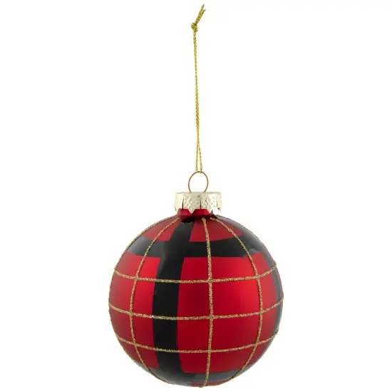 Northlight 4ct Red, Black and Gold Plaid Glass Ball Christmas Ornaments 3.25" {5}