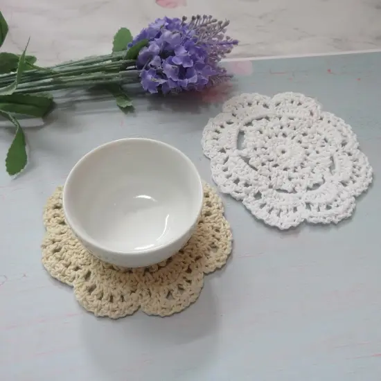 Doilies Cloth Lace Crochet Doilies Place Mats Round Handmade Cotton Placemats {4}