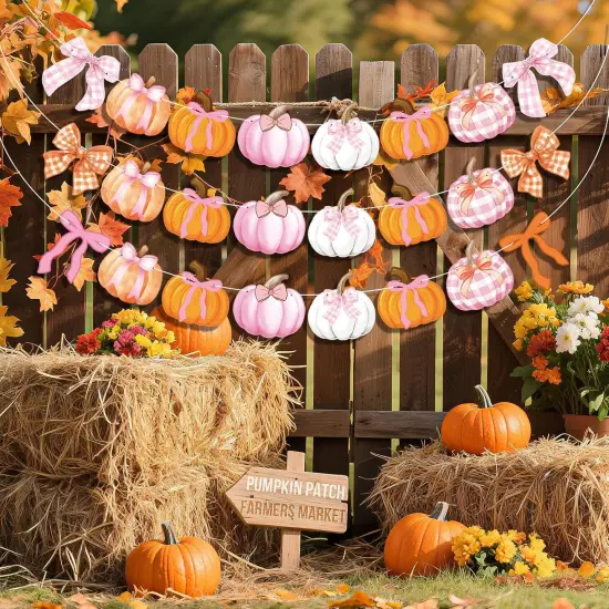 3Pcs Pumpkin Bow Banner (	Pink, Orange) {4}
