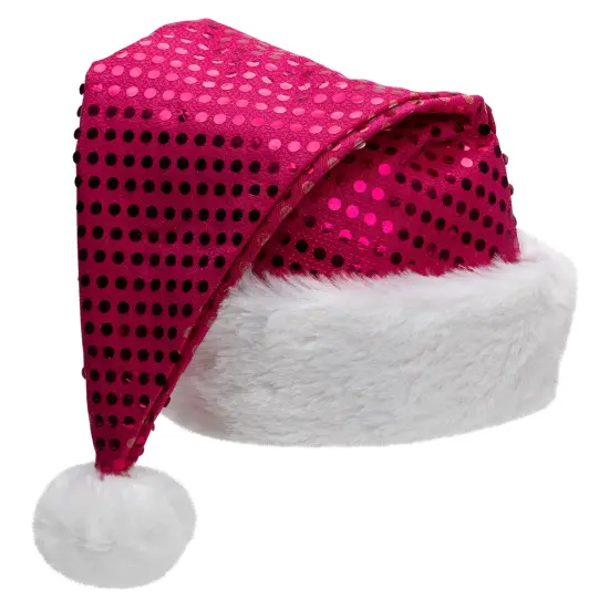 Northlight Unisex Adult Sequined Christmas Santa Hat with Faux Fur Cuff- One Size - Pink and White {5}