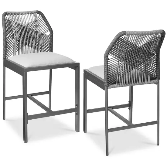 Best Choice Products Set of 2 Indoor Outdoor Counter Height Barstools w/ All-Weather Rope & Aluminum Charcoal/Graphite {1}