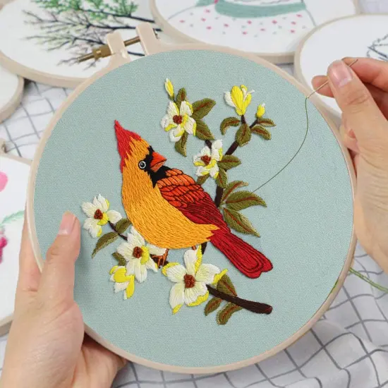 3 Sets Bird Embroidery Kits for Beginners,Adults Starter Flower Pattern Cross Stitch Kit DIY Needlepoint Kits with Embroidery Instructions {5}