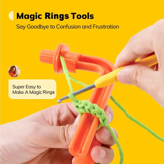 Crochet Holder for Beginners - Crochet Helper to Learn How to Crochet and Make Magic Rings, 3 in 1 Magic Rings Tool, Yarn Tension Regulator and Yarn Guide Tool, Crochet Tool for Beginners (Orange) {6}