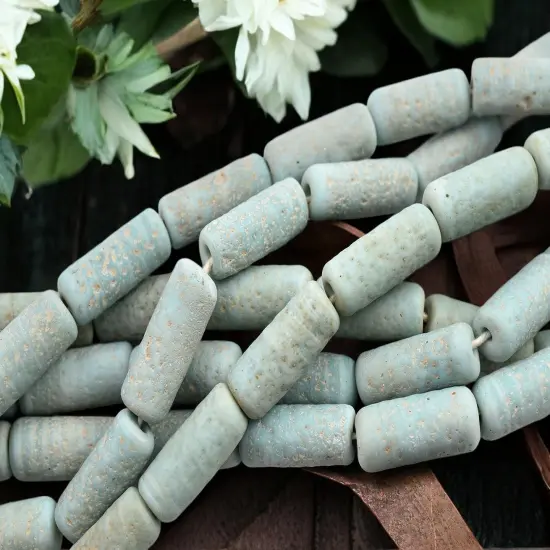 10x25mm Matte Blue Aqua Pompeii Tube Beads (18" Strand) - Indonesian Glass Beads {2}