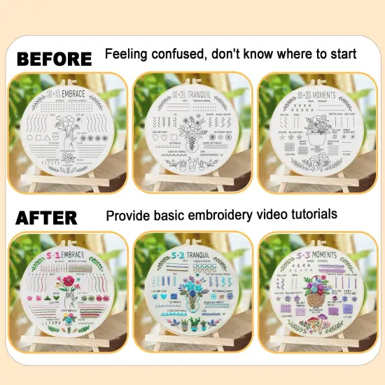 3 Sets Embroidery Kit for Beginners, 37 Embroidery Stitch Kits Adults Beginner with Embroidery Patterns, Punch Needle Point Kits Adults Including Embroidery Supplies and Instruction Video {5}