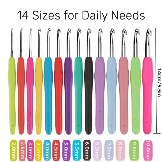 Crochet Hook Set,14 Sizes Crochet Hooks Ergonomic Soft Grip,Crochet Hooks for Arthritic Hands with Case,Crochet Needles(Size B-Size N) {2}