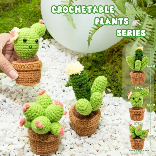 Crochet Kit for Beginners - Complete Crochet Kits with Stitch by Stitch Video Tutorial, Beginner Crochet Kit for Adults Kids Gift - Starter Easy Learn to Crochet Succulent Plants Family {4}