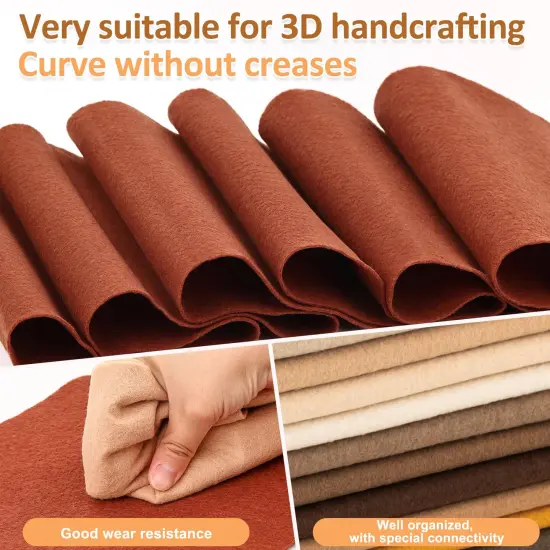 12 Rolls 8"x35"(20.5x90cm) 1.4mm Thick Soft Felt Fabric Sheet 12 Assorted Brown Series Colors Felt Pack for DIY Craft Sewing Squares Nonwoven Patchwork {2}