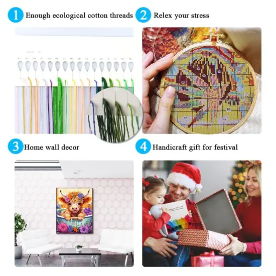 Cow Stamped Cross Stitch Kits for Adults Beginners, DIY Animals Cross Stitch Patterns Kits Printed Dimensions Needlepoint Kits,Crafts Embroidery Kits for Home Decor {2}