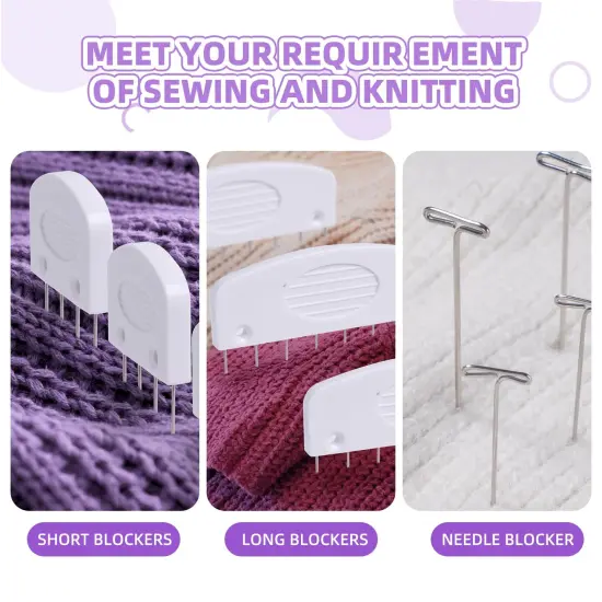 130 Pcs Knit Blockers Kits, Blocking Knit Combs Pins Set for Knitting, Knitting Tools Knitter Crochet, with Flexible Tape Measure Ruler, Silver T-Pins for Sewing Lace or Needlework Projects Device {3}