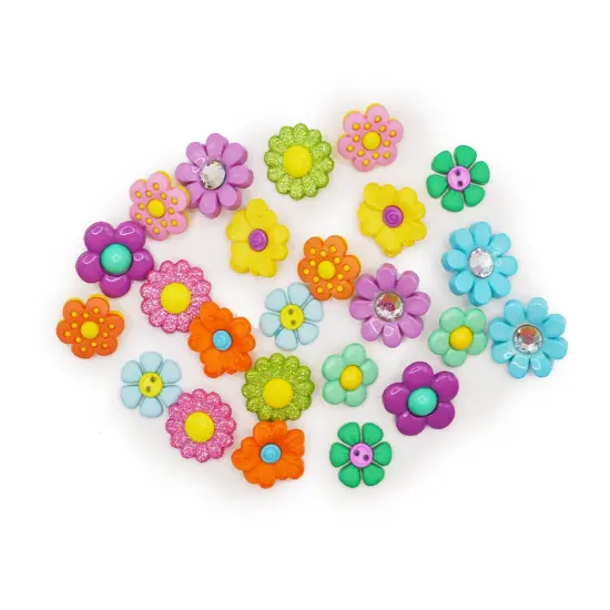 Blooming Beauties Craft Embellishments Multicolored Floral Shank-Back & Sewing Buttons 24pcs {3}