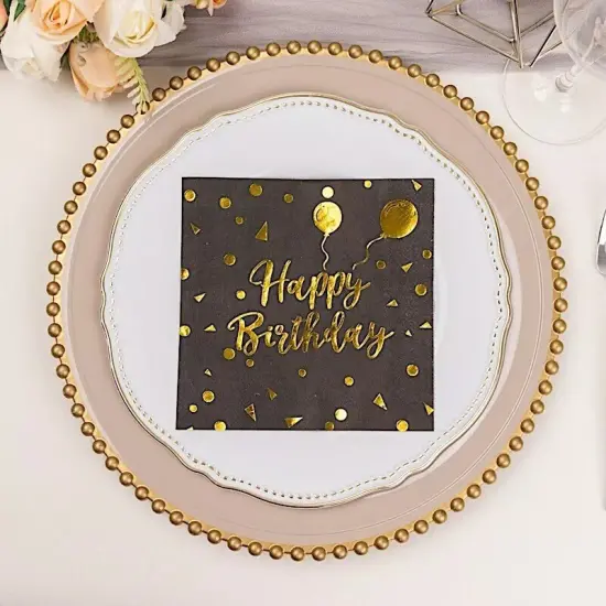 20 Black 13x13 in Dinner Paper NAPKINS Gold Happy Birthday Design Party Events {1}