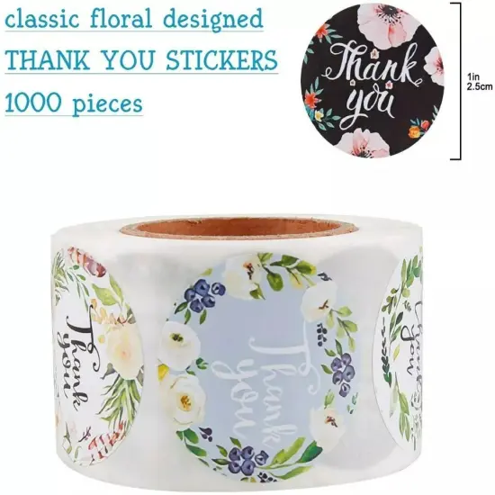 1000Pcs 1 Inch Floral Thank You Stickers Labels Roll Decorative Sealing Sticker {3}