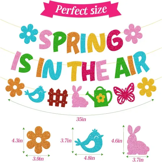 Spring is in The Air Banner Hello Spring Party Decorations Flower Bunny Bird Butterfly Sign Garland for Welcome Spring Happy Easter Festival Colorful Glitter Party Supplies {2}