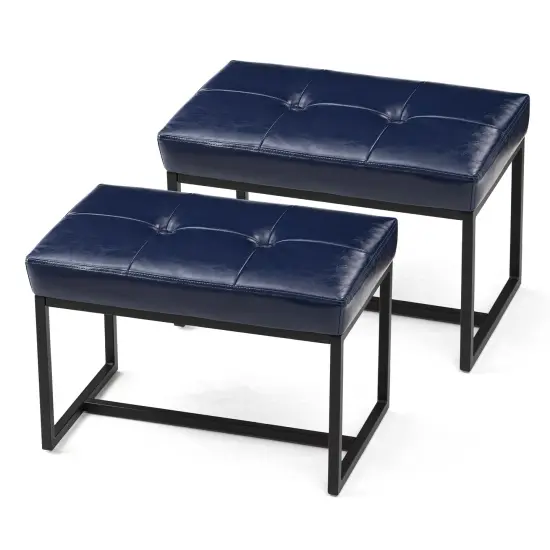 24"W Modern PU Leather Button-tufted Ottoman Foot Stool Navy blue {3}