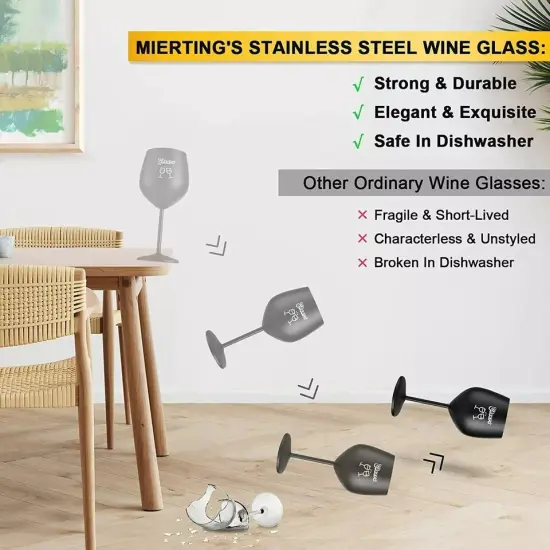 Unbreakable Stainless Steel Wine Glass, Shatterproof Red Wine Cup, Black Stemmed {2}