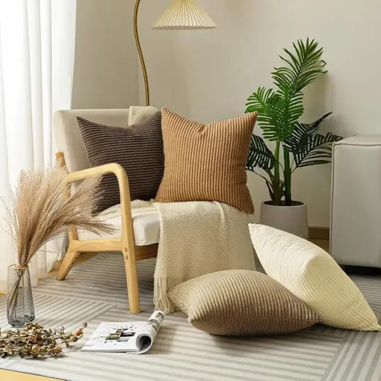 Throw Pillow Covers 18x18, Set of 4 Multi-Color Matching Square Soft Throw Pillow Cases Modern Stripes Couch Pillows for Living Room Home Bedroom Sofa Car Office Decor, 45x45cm/Brown {2}