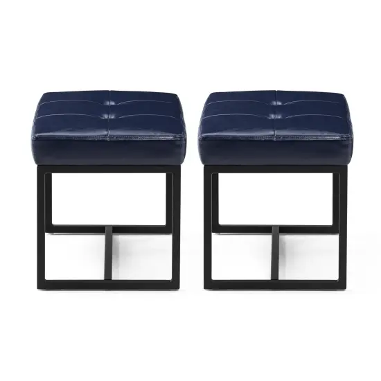24"W Modern PU Leather Button-tufted Ottoman Foot Stool Navy blue {5}
