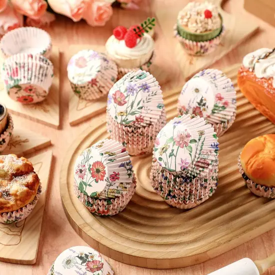 800 Pcs Vintage Floral Cupcake Liners Spring Vintage Floral Cupcake Wrappers Grease Proof Vintage Floral Muffin Liners Disposable Baking Cups for Baking Weddings Party(3.15 x 1.97 x 1.18 Inch) {2}