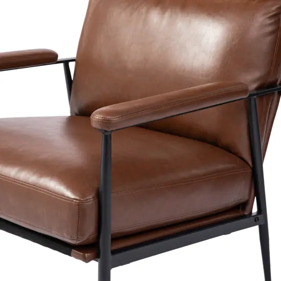 33.75"W Mid-Century Modern Leatherette Armchair With High Back and Padded Arms Set of 2-Brown {4}