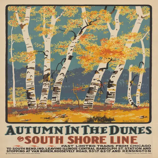 Autumn in the Dunes - Vintage South Shore Travel Poster Prints {2}
