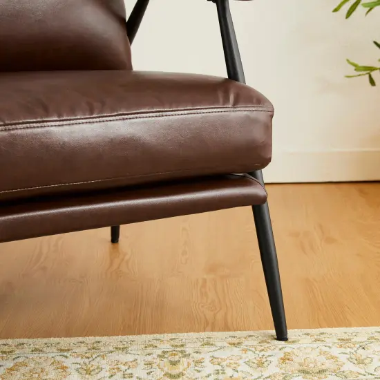 28"W Mid-century Modern Soft PU Leather Accent Armchair Set of 2-Coffee {4}