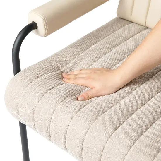 29.5"W Leatherette and Fabric Combination Armchair With Padded Arms Set of 2-Beige {6}