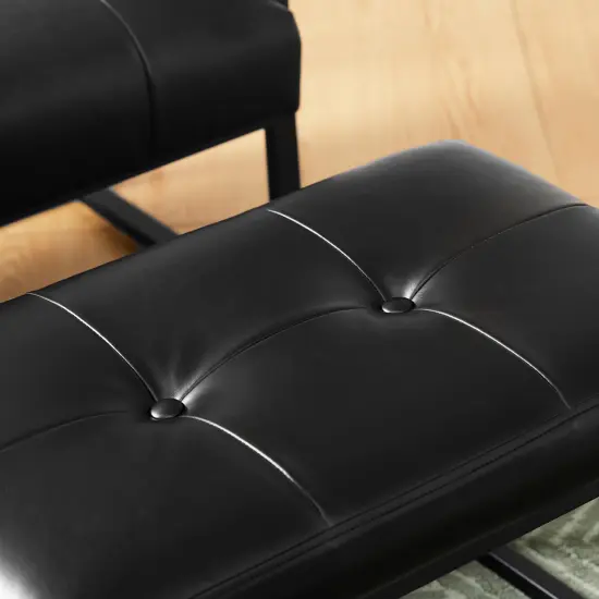 24"W Modern PU Leather Button-tufted Ottoman Foot Stool Black {5}